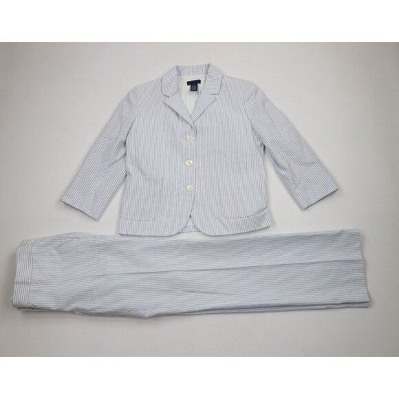 Deadstock Vtg J Crew Women 2 Piece Hickory Striped Business Suit Blazer 6 Pant 4